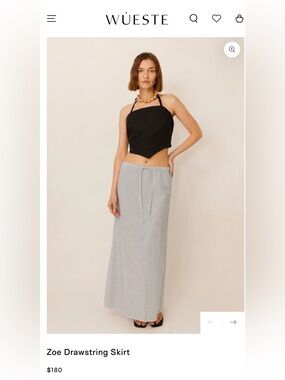 Current NWT WUESTE Zoe Drawstring Maxi Skirt Organic Cotton Riviera Soleil S